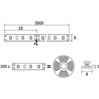Лента светодиодная - 9,6W/m, 12V, 8мм, 2835, 120 д/м, IP20, теплый белый (3000K) - 5м, AKS - фото 2