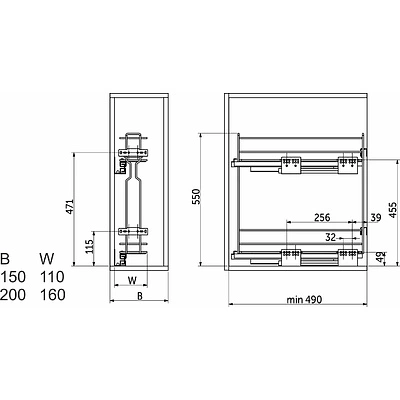 Выдвижная корзина-карго 200 крепл.боковое/правое, графит WIEXPOL - фото 2