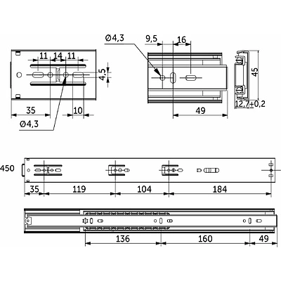 Направляющая шариковая L-450 h=45 AKS SMART SOFT CLOSE + PUSH TO OPEN - фото 2