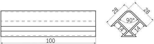 Угол универсальный 90 к цоколю мебельному ПВХ h=100 алюминий РФ - фото 2