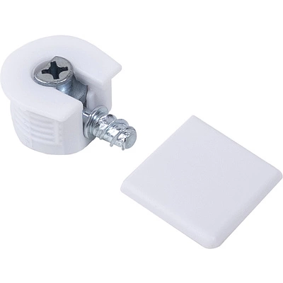 Эксцентриковая стяжка быстрого монтажа 20 мм белая + шток 6*8мм + заглушка (уп/100шт) AKS PLUS - фото 1