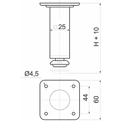 Опора меб. мет. D-737-3 h100 с регул. хром AKS - фото 2