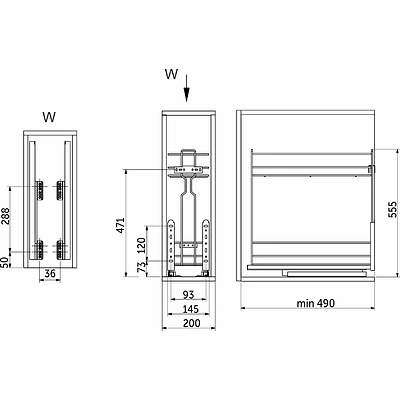 Выдвижная корзина-карго 200 крепл.нижнее, графит WIEXPOL - фото 2
