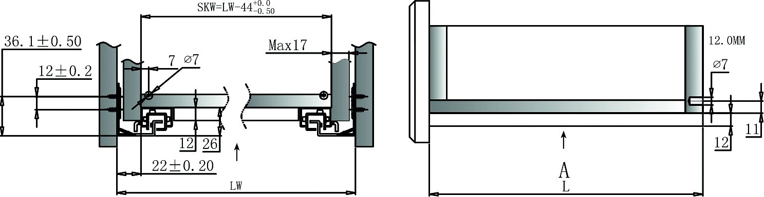 Направляющая скрытого монтажа L-300 с доводчиком ДСП до16mm с замками полное выдвижение - фото 2