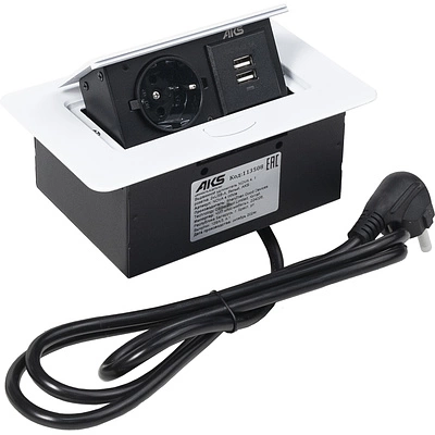 Выдвижной удлинитель NOVA 4, 1 розетка, 2xUSB, белый, AKS - фото 3