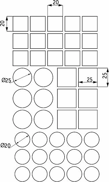 Подкладка самоприлипающая фетровая микс (d20, 20 х 20 - 15 штук d25, 25 х 25 - 6 штук) черная Pacific PC 6001 BL - фото 2