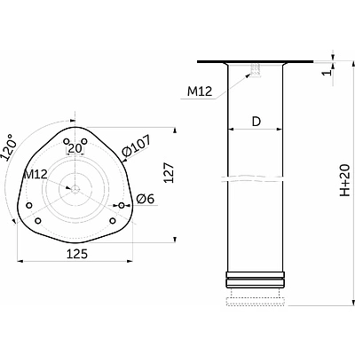 Опора меб. круглая d60 h820, мат.хром, винт М12, AKS - фото 2