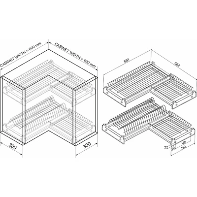 Сушка для посуды угловая 600*600, хром GRIDLI - фото 2