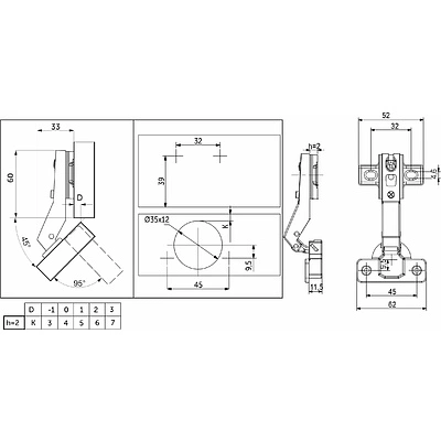 Петля угловая 45° с пружиной 45мм h2 slide-on AKS - фото 2