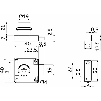 Замок для распашной двери механический 138, c ломаным ключом, черный, AKS - фото 2