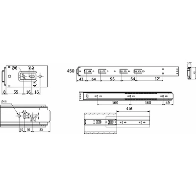 Направляющая шариковая L-450 h=45 PRIME by AKS PUSH TO OPEN A - фото 2
