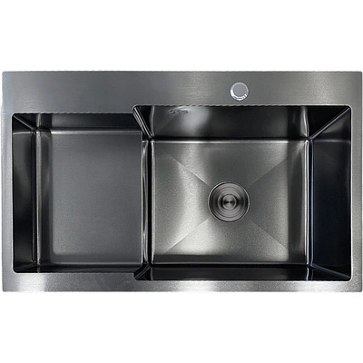 Мойка н/сталь, прямоугольная одночашевая, 780*480мм, графит, мойка справа, врезн на/вровень столешнице, AKS (3,2мм) - фото 1