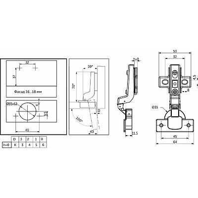 Петля внутренняя с доводчиком 45мм h0 clip-on AKS (еврошурупы) - фото 2