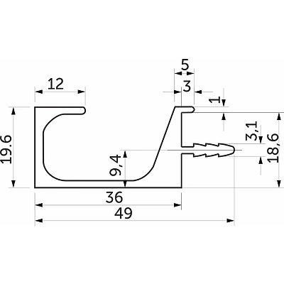 Ручка-профиль алюм. врезная C-образная, 3.5м, анода натуральная AKS - фото 2