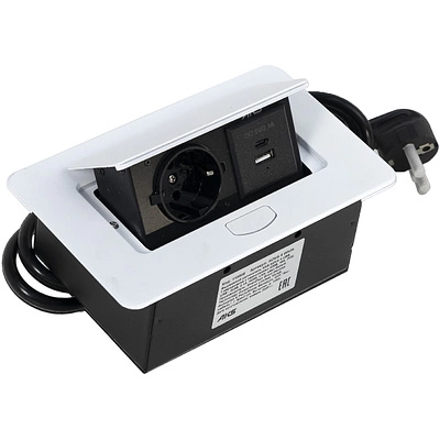 Выдвижной удлинитель Nova 4, 1 розетка, USB A + USB C, белый AKS - фото 1