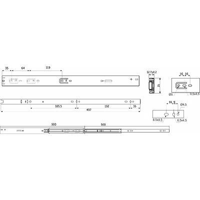 Направляющая шариковая L-500 h=35 AKS PLUS SOFT CLOSE A - фото 2