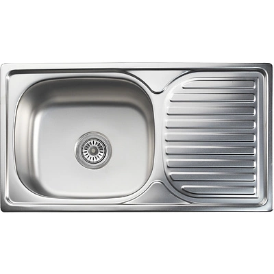 Мойка н/сталь, прямоугольная одночашевая, 760*420мм, матовый хром, врезн на столешницу, AKS (0,8мм) - фото 1
