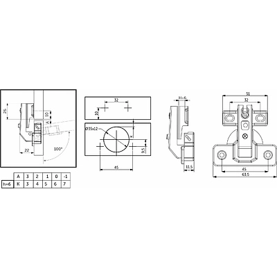 Петля под фальшпанель 90° с пружиной 45мм h6 slide-on AKS короткое плечо - фото 2