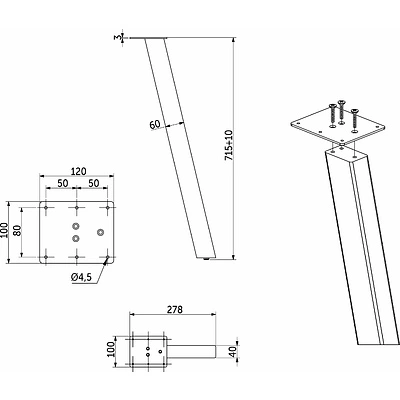 Опора меб. LINK h710, черный AKS (1 компл. = 4 шт.) - фото 2