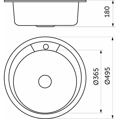 Мойка н/сталь, круглая одночашевая, d495мм, матовый хром, врезн на столешницу, AKS (0,8мм) - фото 2