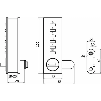 Замок для распашной двери кодовый электронный 601 AKS с ключом - фото 2