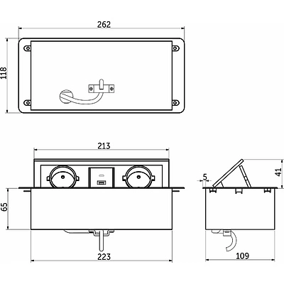 Выдвижной удлинитель Nova USB, 2 розетки, USB A + USB C, черный, AKS - фото 2