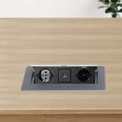 Выдвижной удлинитель Nova USB, 2 розетки, USB A + USB C, алюминий, AKS - фото 5