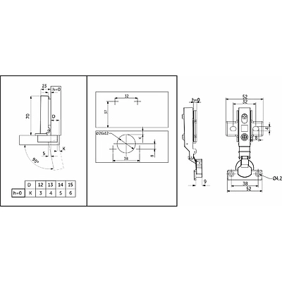 Петля мини накладная с доводчиком 38мм h0 несъемная планка AKS - фото 2