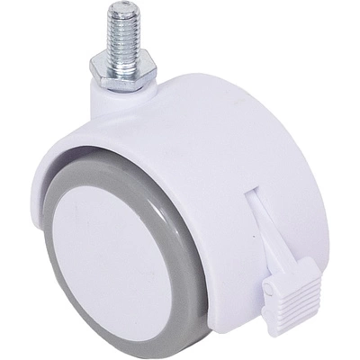 Колесо меб. пласт. FURNI d50 с винтом M8 с торм., белый/серый AKS - фото 1