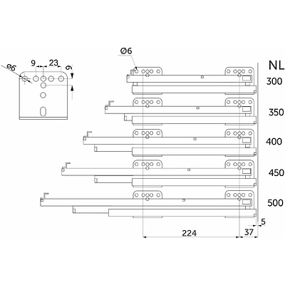 Направляющая скрытого монтажа L-300 с доводчиком ДСП до16mm с замками AKS SLIM SLIDE полное выдвижение - фото 2
