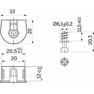 Эксцентриковая стяжка быстрого монтажа 20 мм серая + шток 6*11мм (уп/0,2тыс.шт) AKS - фото 2