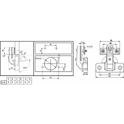 Петля под фальшпанель 90° с доводчиком 45мм h6 несъемная планка AKS (еврошурупы) короткое плечо - фото 2