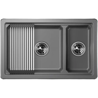 Мойка кварц, прямоугольная двухчашевая, KS-7304U, 730*450мм, алюминиум, под столешницу, Granula - фото 1