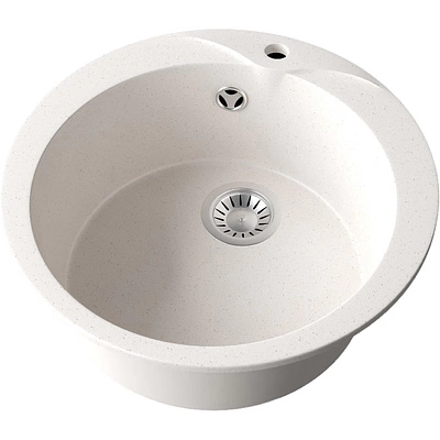 Мойка каменная, круглая одночашевая, GS-0, d470 мм, белая, врезная, Gamma Stone - фото 1