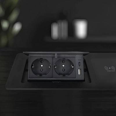 Выдвижной удлинитель Nova 5, 2 розетки, USB A + C, беспроводная зарядка, черный, AKS - фото 5