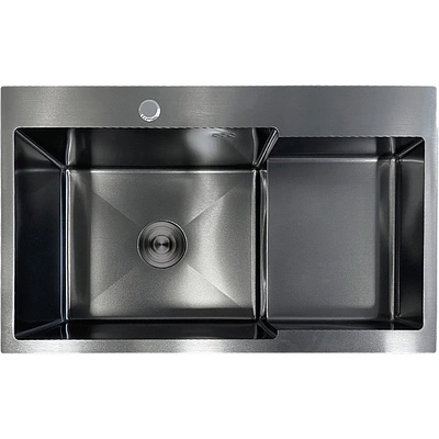 Мойка н/сталь, прямоугольная одночашевая, 780*480мм, графит, мойка слева, врезн на/вровень столешнице, AKS (3,2мм) - фото 1