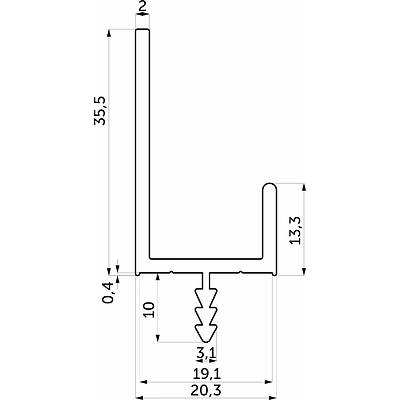 Ручка-профиль алюм. врезная L-образная MOON-18, 3.5м, анодированный черный AKS - фото 2