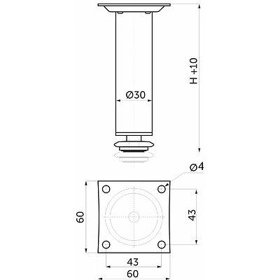 Опора меб. мет. D-150 h150 d30 с регул. хром AKS - фото 2
