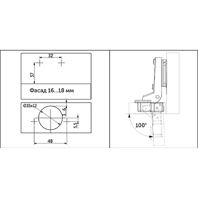 Петля внутренняя с доводчиком 48мм h0 несъемная планка (4 отверстия) AKS - фото 5
