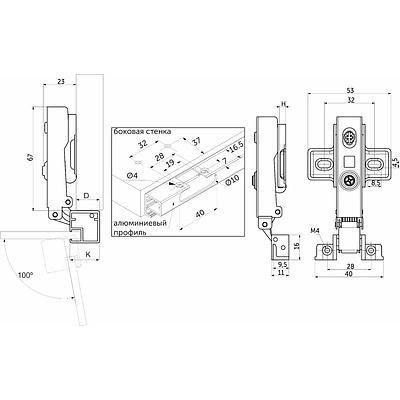 Петля д/алюм.рамки Z-1 накладная с доводчиком h2 clip-on AKS (саморезы) - фото 2