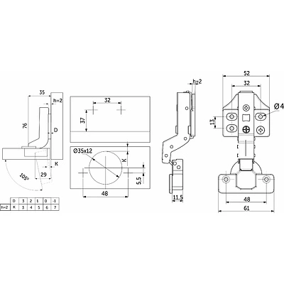 Петля внутренняя с доводчиком 48мм h2 clip-on PRIME by AKS 3D (саморезы, заглушки) (упак. = 2 шт.) - фото 2