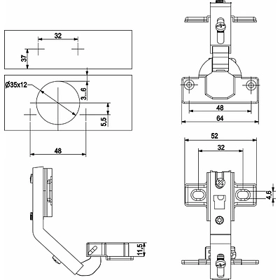 Петля д/составных фасадов 135° 48мм h2 slide-on AKS - фото 2