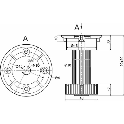 Опора кухонная пласт. h100 трехсоставная, белый (1 упак. = 280 шт.) - фото 2