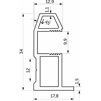 Профиль алюминиевый SENATOR черный глянец вертик. узкий домик L-5300 мм АЛЮТЕХ - фото 2