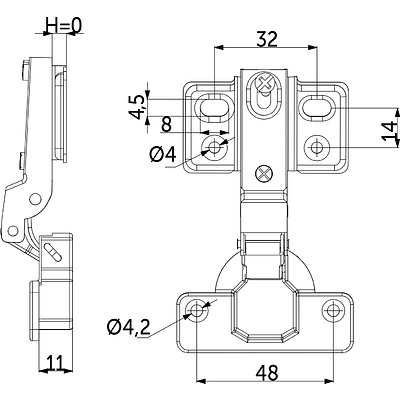 Петля полунакладная с доводчиком 48мм h0 несъемная планка (4 отверстия) AKS LIGHT - фото 2