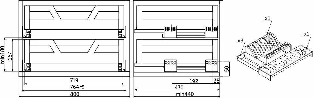 Выдвижная корзина-сушка 800 PRIME LINE 2 ур. нерж.сталь, инокс AKS - фото 2