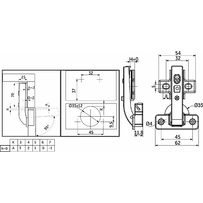 Петля под фальшпанель 90° с доводчиком 45мм h0 clip-on AKS - фото 2