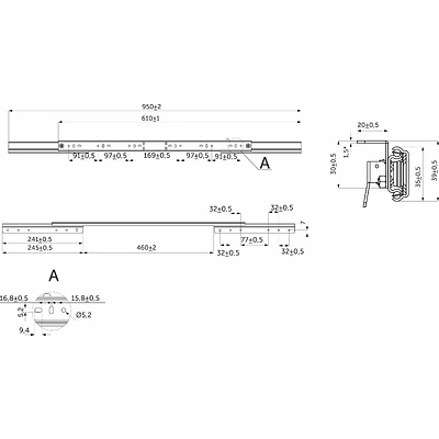 Механизм для раздвижных столов внешний синхронный со стопором L-610 мм AKS - фото 2