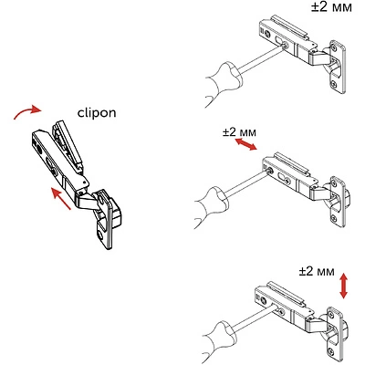 Петля накладная с доводчиком 48мм h0 clip-on AKS PLUS 3D узкая (саморезы, заглушки) - фото 5
