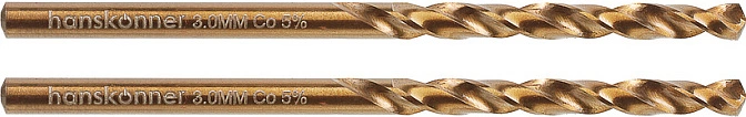 Сверло по металлу цилиндрический хвостовик 3.0х61 мм, сталь Р6М5К5 Кобальт Hanskonner (упак. = 2 шт.) - фото 3
